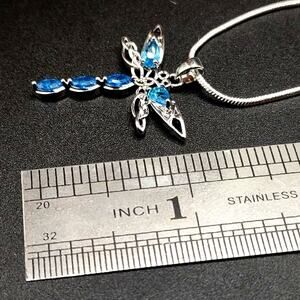 925 Sterling Silver Necklace w/ Dragonfly CZ Blue Auquamarine Women's Valentines